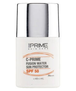 فلوئید ضدآفتاب بی‌رنگ صورت و گردن پرایم مدل C-Prime Fusion Water حجم 40 میلی‌لیتر با SPF50 و +++PA، جذب سریع، مرطوب‌کننده، ضدحساسیت و ضد جوش مناسب انواع پوست