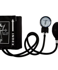 فشارسنج بازویی عقربه‌ای اکیومد مدل KJ-106C با مانومتر بزرگ و خوانا، کاف ضد حساسیت بدون لاتکس، پیچ تخلیه برنجی با روکش کروم و گوشی پزشکی تک‌بل مناسب دور بازوی 24 تا 32 سانتی‌متر