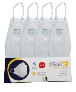 ماسک تنفسی 6 لایه نانو فست مدل KF94 سه بعدی با فیلتراسیون بالا، استاندارد CE و EN، ضد حساسیت، مناسب بزرگسالان، وزن 180 گرم، بسته 25 عددی، کاربرد بیمارستان و عمومی