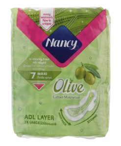 نوار بهداشتی بالدار متوسط شب نانسی مدل Olive با جذب خیلی زیاد سایز خیلی خیلی بزرگ بسته 7 عددی