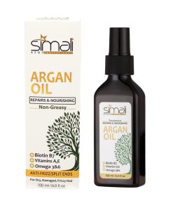روغن آرگان ترمیم کننده سیمالی استار مدل Anti Frizz مناسب برای موهای خشک و آسیب دیده، حاوی بیوتین B7 و ویتامین‌های A و E، حجم 100 میلی‌لیتر