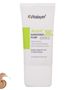 فلوئید ضدآفتاب رنگی ویتالیر SPF50 مدل Activit، مناسب پوست‌های چرب، حجم 50 میلی‌لیتر