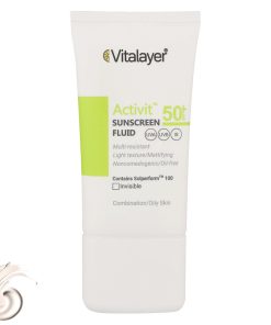فلوئید ضدآفتاب بی‌رنگ ویتالیر SPF50 مدل Activit، مناسب پوست‌های مختلط و چرب، حجم 50 میلی‌لیتر