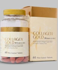 قرص کلاژن هیدرولیز شده آدریان مدل Collagen Gold با ویتامین C و بیوتین، بهبود سلامت پوست، مو و ناخن، افزایش الاستیسیته و کاهش علائم پیری، بسته 60 عددی